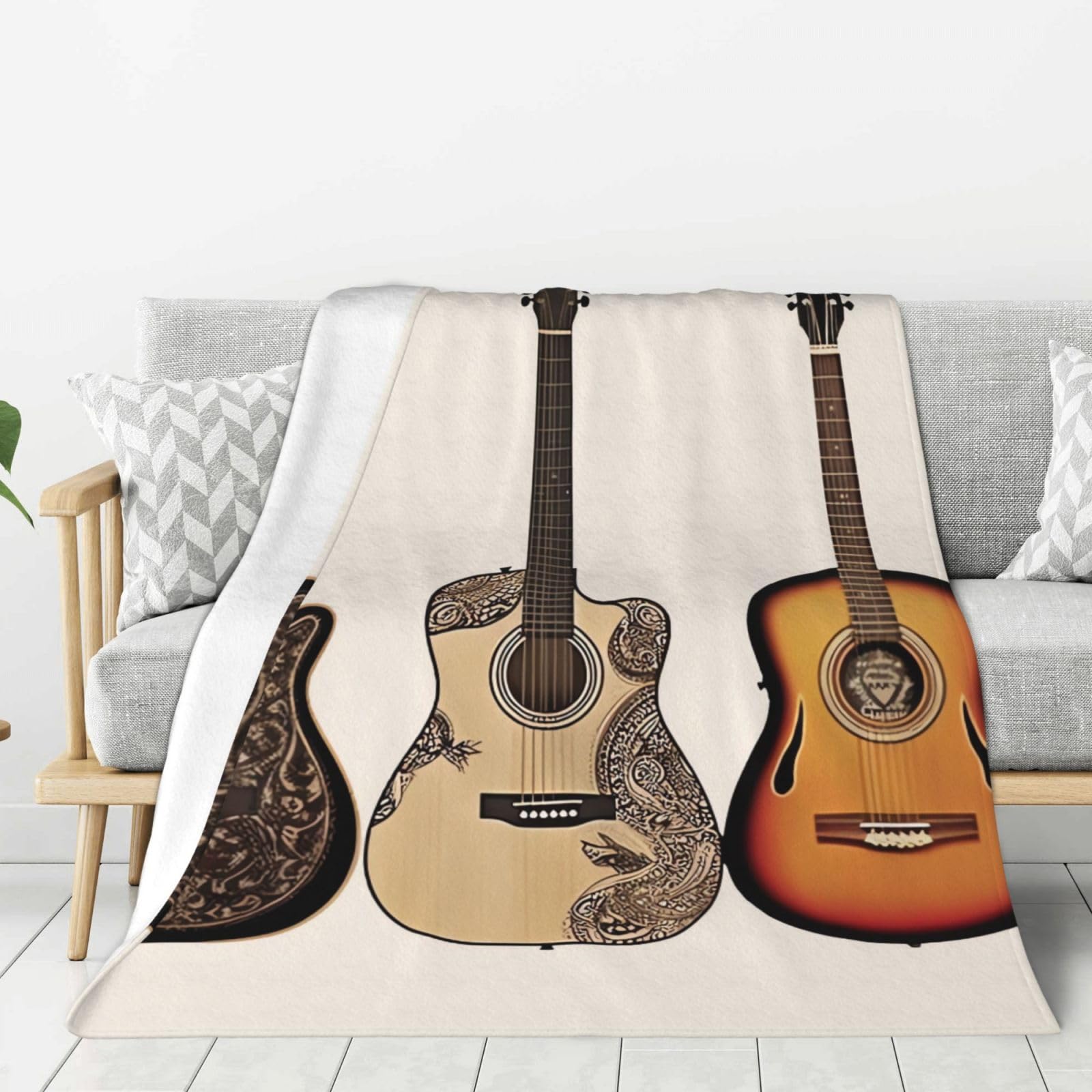 Guitar Throw Blanket Plush Flannel Fleece Blanket, Soft Lightweight Cozy Blankets 60"X50" for Bed Couch Sofa Travel