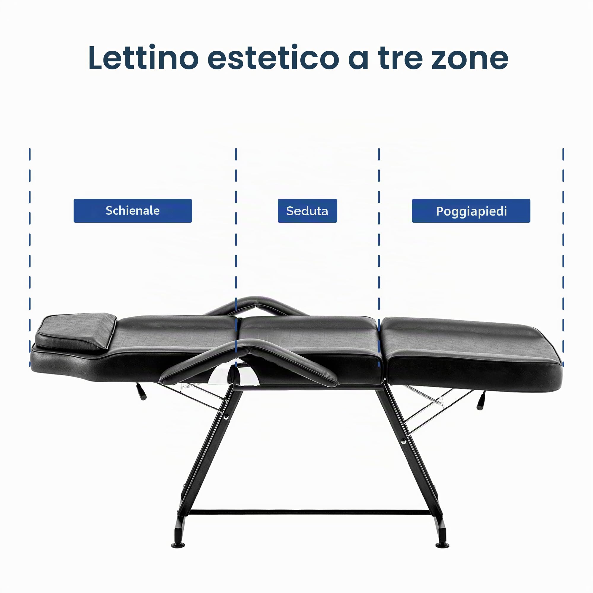 BarberPub Lettino Da Massaggio Professionale a 3 Sezioni Lettino Per Lettino Terapia Facciale Tattoo Salon Reiki Healing Table Chair 0015 (Nero)