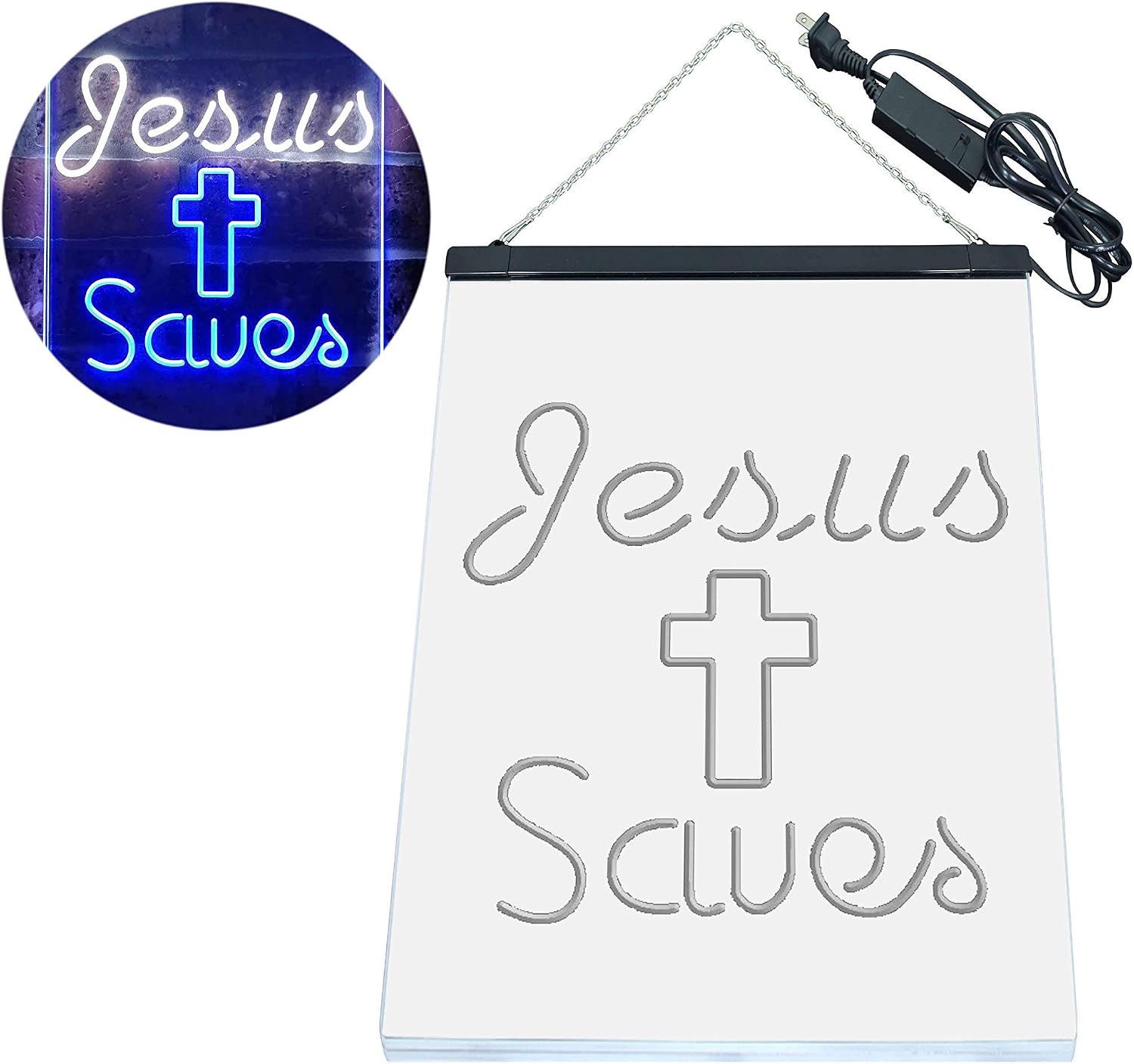 ADVPRO Jesus Saves Crosses Dual Color LED Neon Sign White & Blue 8.5" x 12" st6s23-i3239-wb