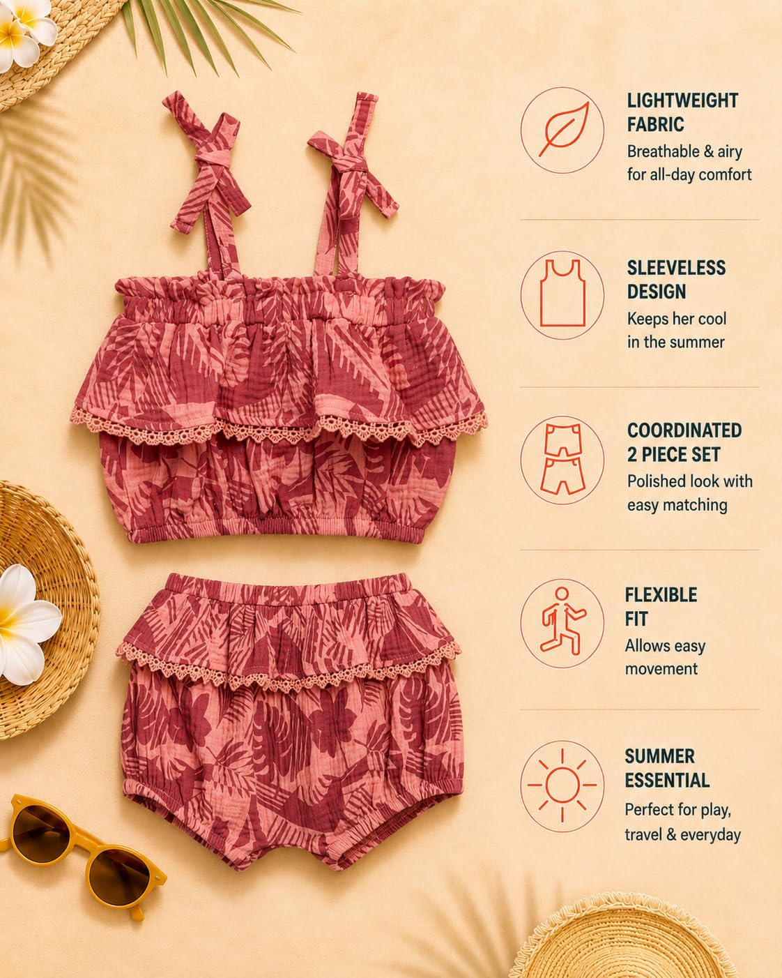 Volcom Baby Girls Shorts Set - 3 Piece Toddler Girls Summer Matching Set - Sleeveless Top, Shorts and Bucket Hat