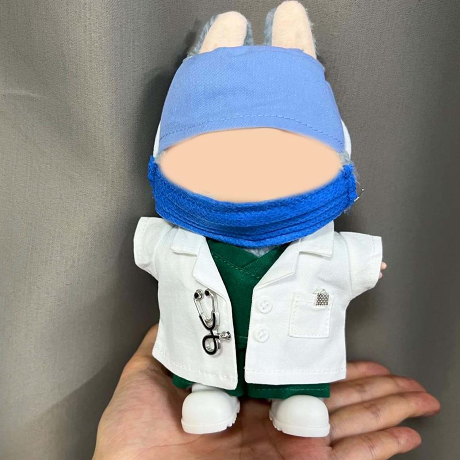 Mini Clothes Doctor Outfit for 17cm LABB Dolls(No Doll) – Doctor Outfit Set with White Coat, Green Scrubs, Cap, Mask & Shoes
