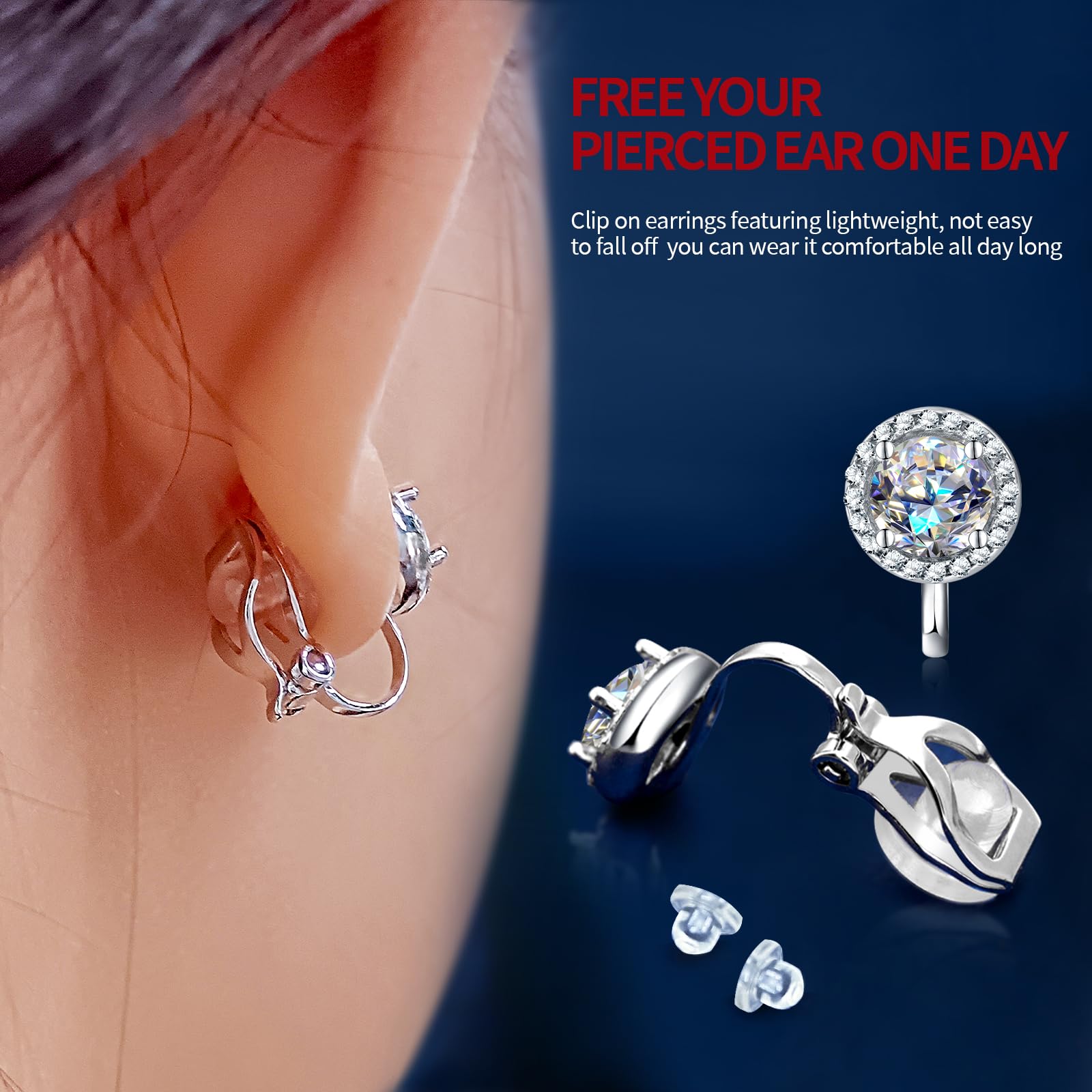 Moissanite Orecchini a clip da donna comodi orecchini non forati ipoallergenici in argento Sterling placcato oro 18 carati orecchini a clip con diamante da laboratorio gioielli regalo per senza