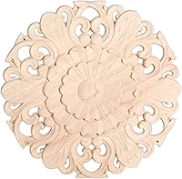 Vista 10 de MUXSAM Apliques tallados en madera, roseta redonda tallada en madera, calcomanías centrales para armario, puerta, armario, cajón, pared, techo