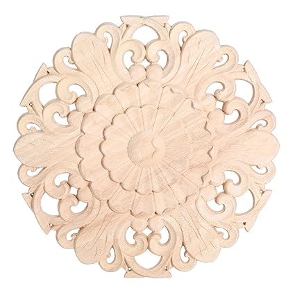 MUXSAM Wood Carved Onlays Appliques, Round Rosette Woodcarvings Center Decals for Closet Door Cabinet Drawer Wall Ceilling Dresser Wardrobe Crafts Decor(1-Pack, 10cm/3.9