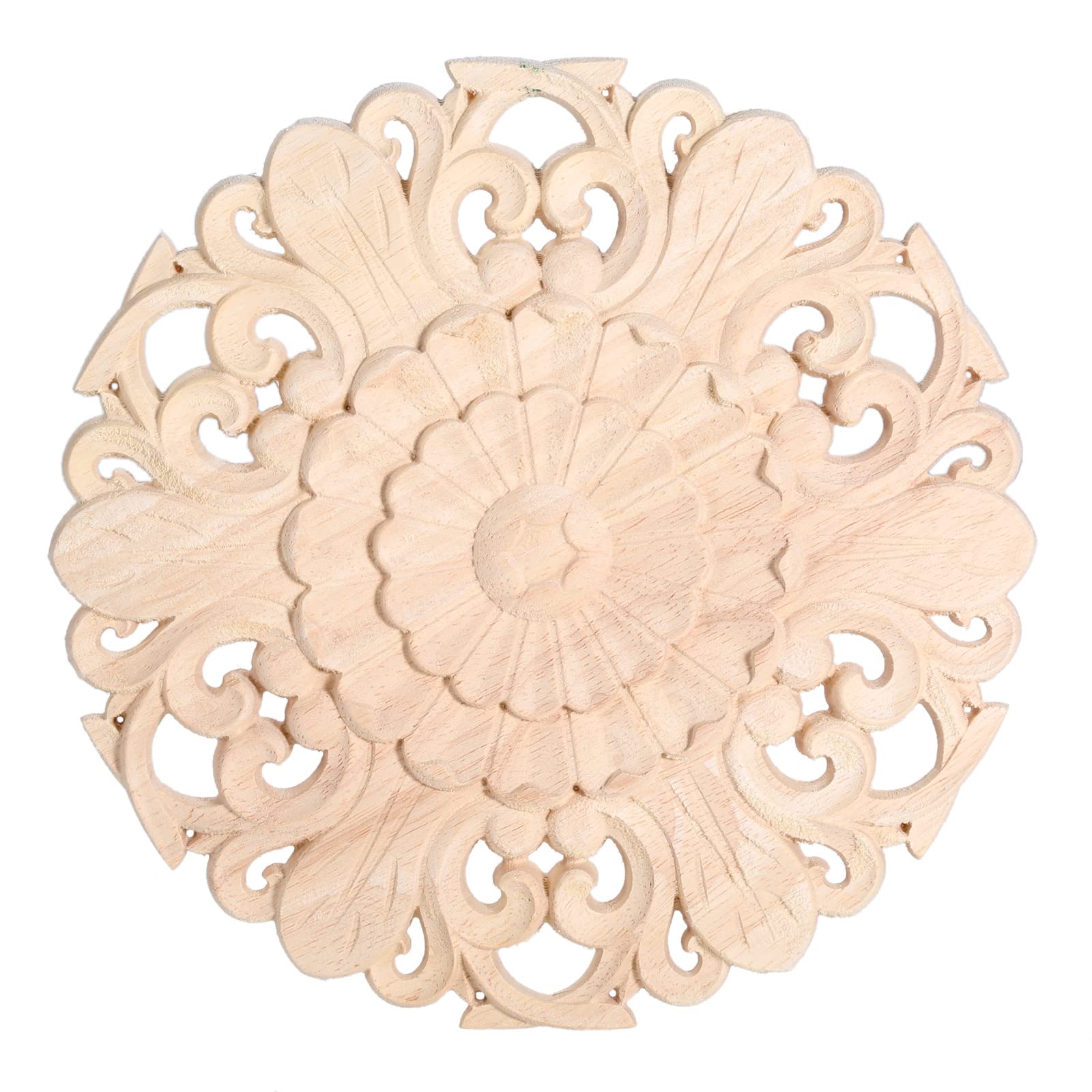 MUXSAM Wood Carved Onlays Appliques, Round Rosette Woodcarvings Center Decals for Closet Door Cabinet Drawer Wall Ceilling Dresser Wardrobe Crafts Decor(1-Pack, 10cm/3.9")-image-43