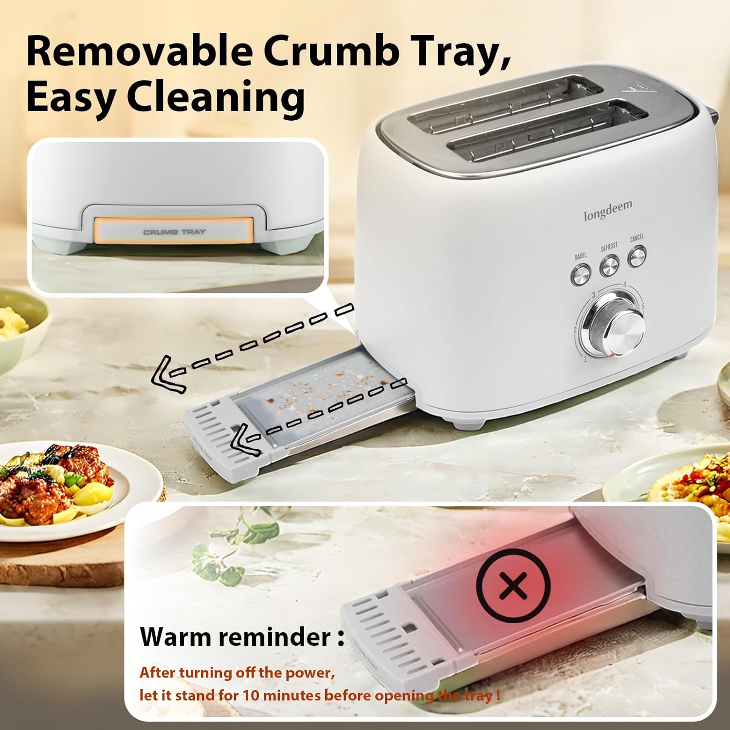 2 Slice Toaster - 1.5" Extra Wide Slots, Stainless Steel, High Lift, 6 Browning, White