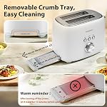 LONGDEEM Stainless Steel 2-Slice Toaster with 1.5" Extra Wide Slots, High Lift Lever, 6 Browning Settings, Bagel/Defrost/Cancel Modes, Removable Crumb Tray, Compact Breakfast Kitchen Appliance – White