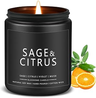 Sage & Citrus Scented Candles for Outdoor, Soy Jar Candle for Outdoor Patio or Indoor Home, Summer Candle Gifts for Men Father (7oz)