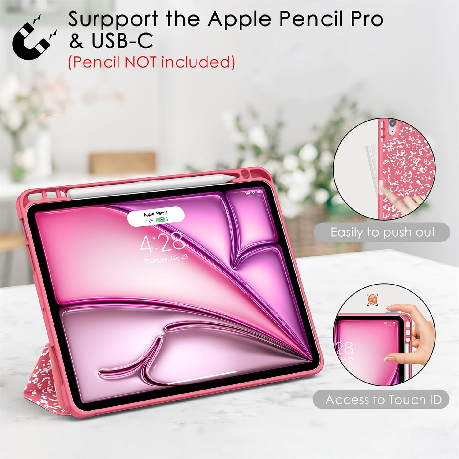 Soke Case for New iPad Air 11 Inch (M4/M3/M2, 2026-2024), iPad Air 5th/4th Generation 10.9 Inch (2020-2022) with Pencil Holder, Soft TPU Back Cover & Auto Sleep/Wake, Book Watermelon