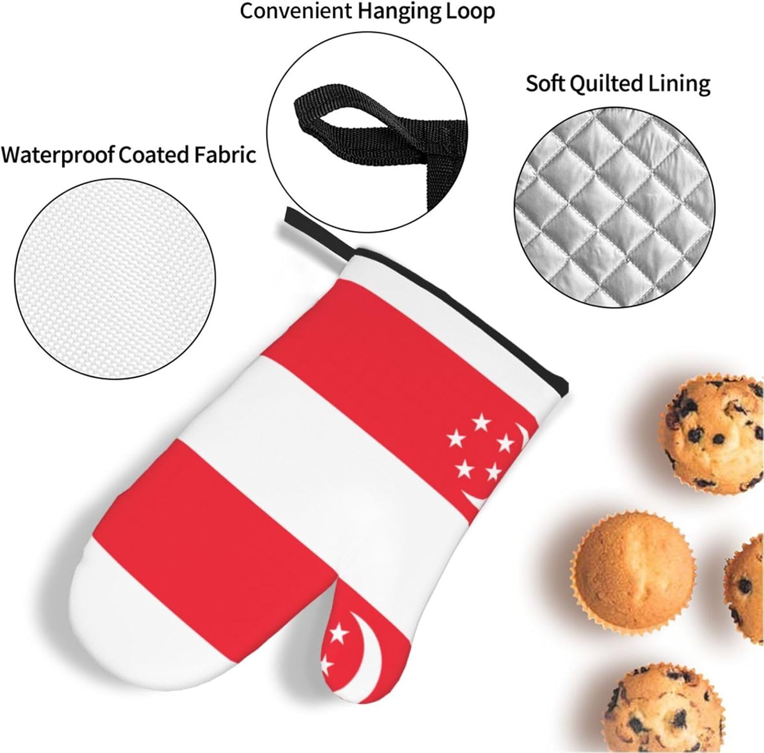 Singapore Flag Oven gloves and heat-resistant mat 4-piece set. Suitable for grilling, microwave oven frying, and baking