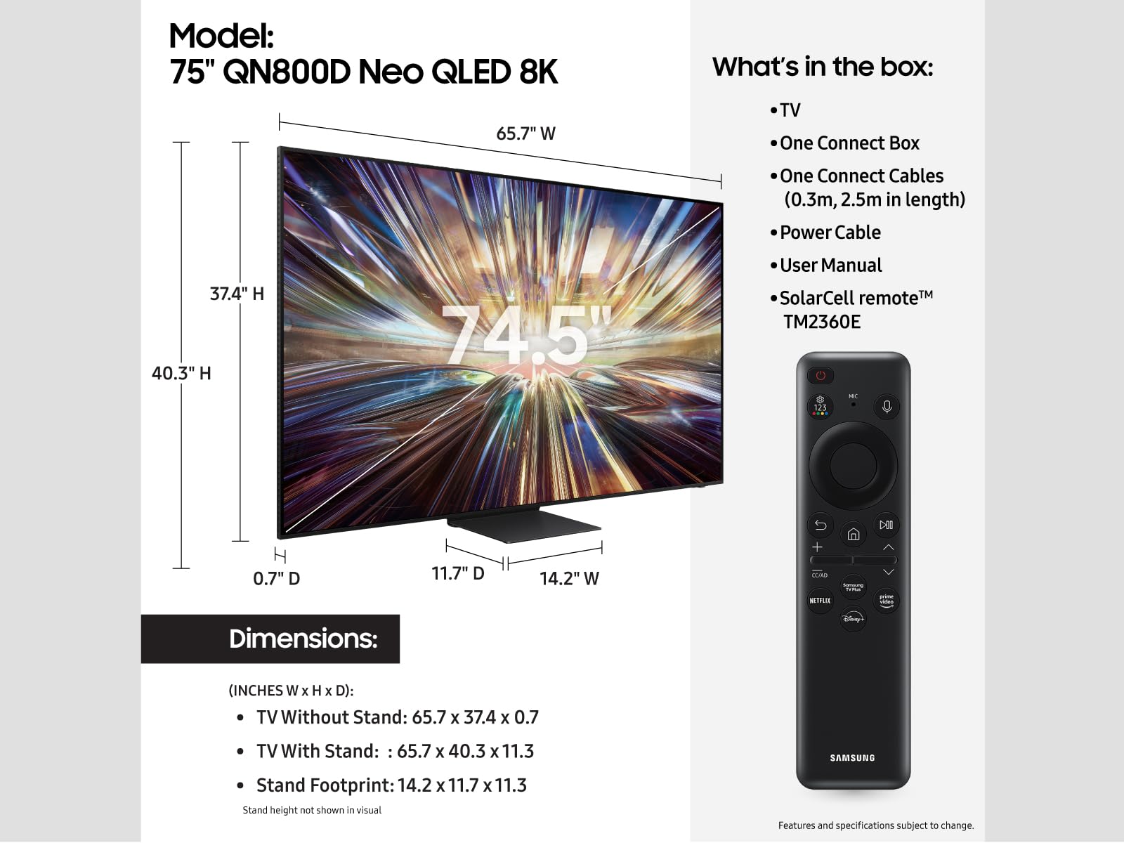 Samsung 75-Inch Class QLED 8K QN800D Series Mini LED, Neo Quantum HDR Smart TV w/Dolby Atmos, Object Tracking Sound+, AI Motion Enhancer, Real Depth Enhancer Pro, Alexa Built-in (QN75QN800D, 2024)
