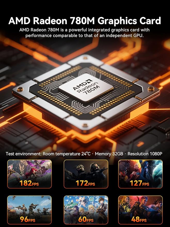 GMKtec Gaming Mini PC, AMD Ryzen 7 H 255 (Upgraded 8745HS) 64GB DDR5 RAM 1TB SSD, NUCBOX K12 Desktop Computer with 3X M.2 2280 Expansion, Oculink, Dual NIC 2.5G, HDMI 2.1, USB4