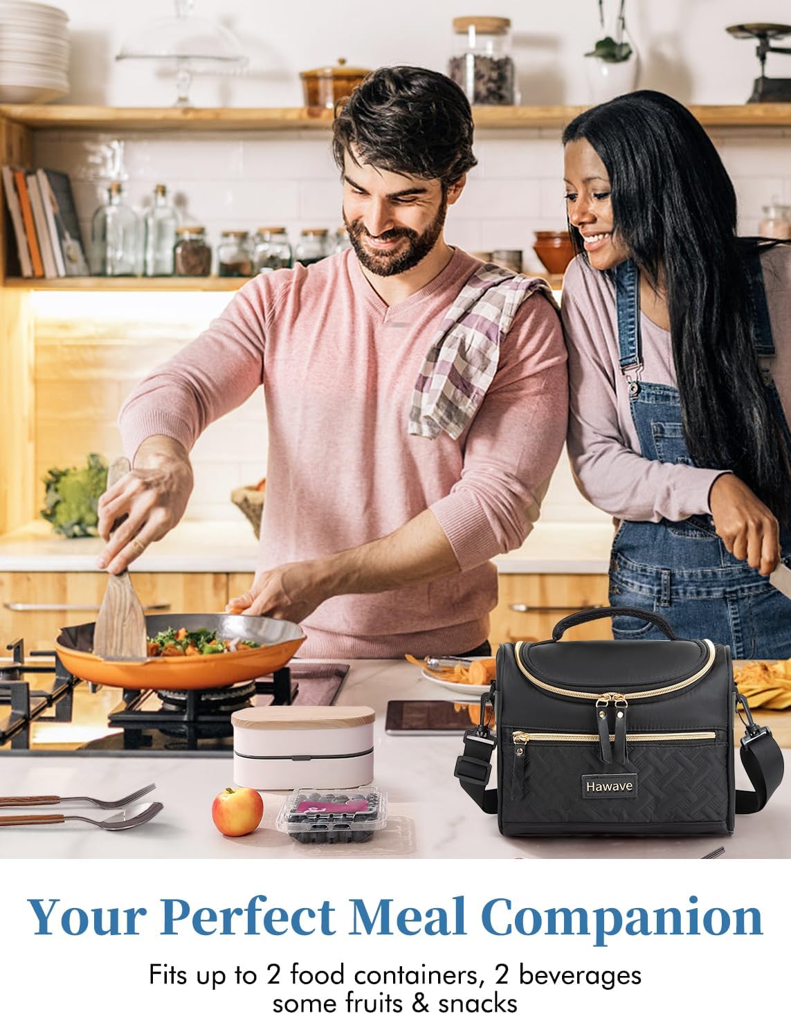 Lunch Bag for Women Men Adult Insulated Lunch Box, Leakproof Lunch Cooler Bag with Front Pocket & Adjustable Shoulder Strap, Reusable Large Lunch Tote Bag for Work Office Travel Picnic, Black - Image 7