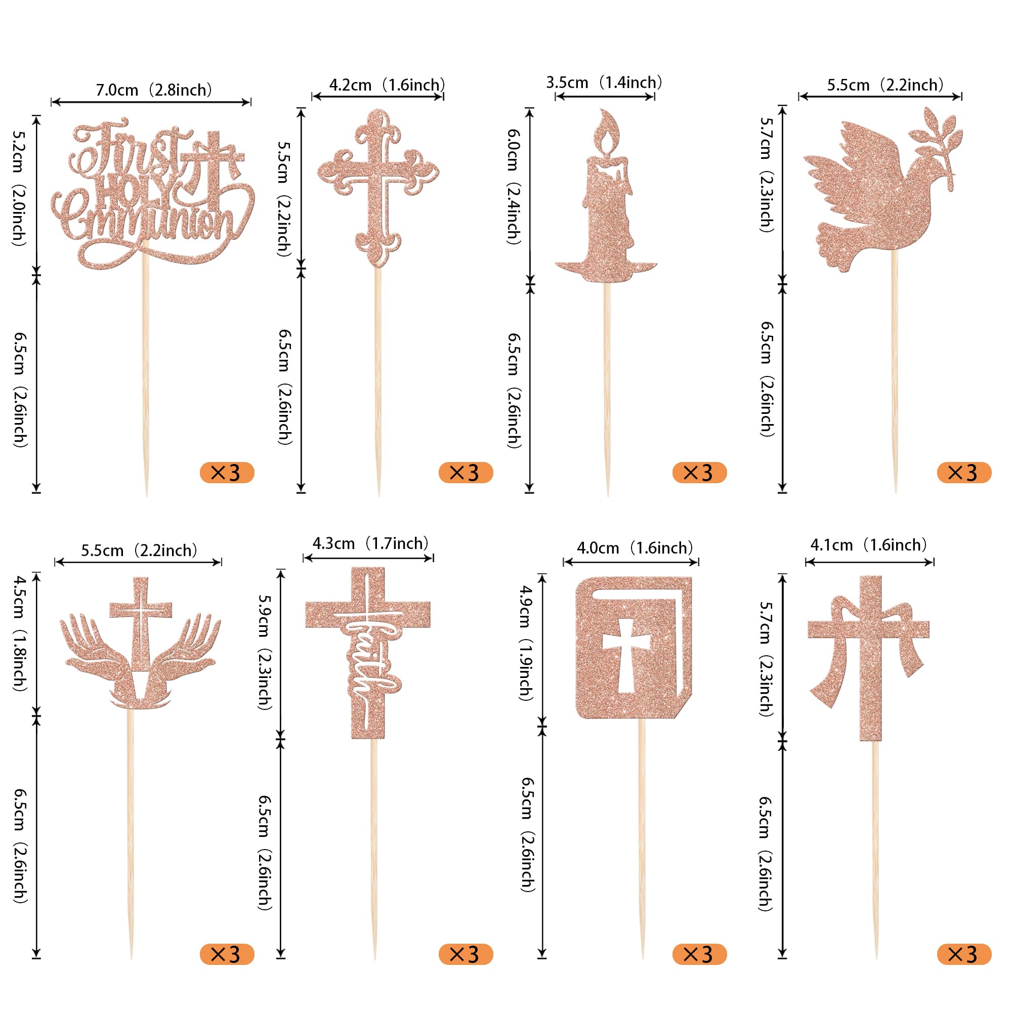 Xsstarmi 24 Pack First Holy Communion Cupcake Toppers Glitter Dove God Bless Cross Cupcake Picks for First Communion Baby Shower Baptism Theme Party Cake Decorations Rose Gold - Image 2