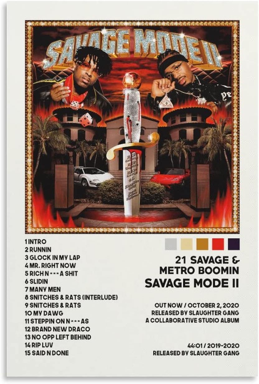 BICHI 21 Savage – Póster de lienzo de 12 x 18 pulgadas (11.8 x 17.7 in), diseño moderno para dormitorio familiar