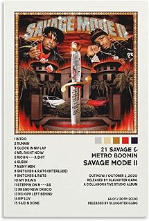 21 Savage Poster Savage Mode II Album Cover Posters Canvas Art Poster and Wall Art Picture Print Modern Family Bedroom Decor Posters 12x18inch(30x45cm)
