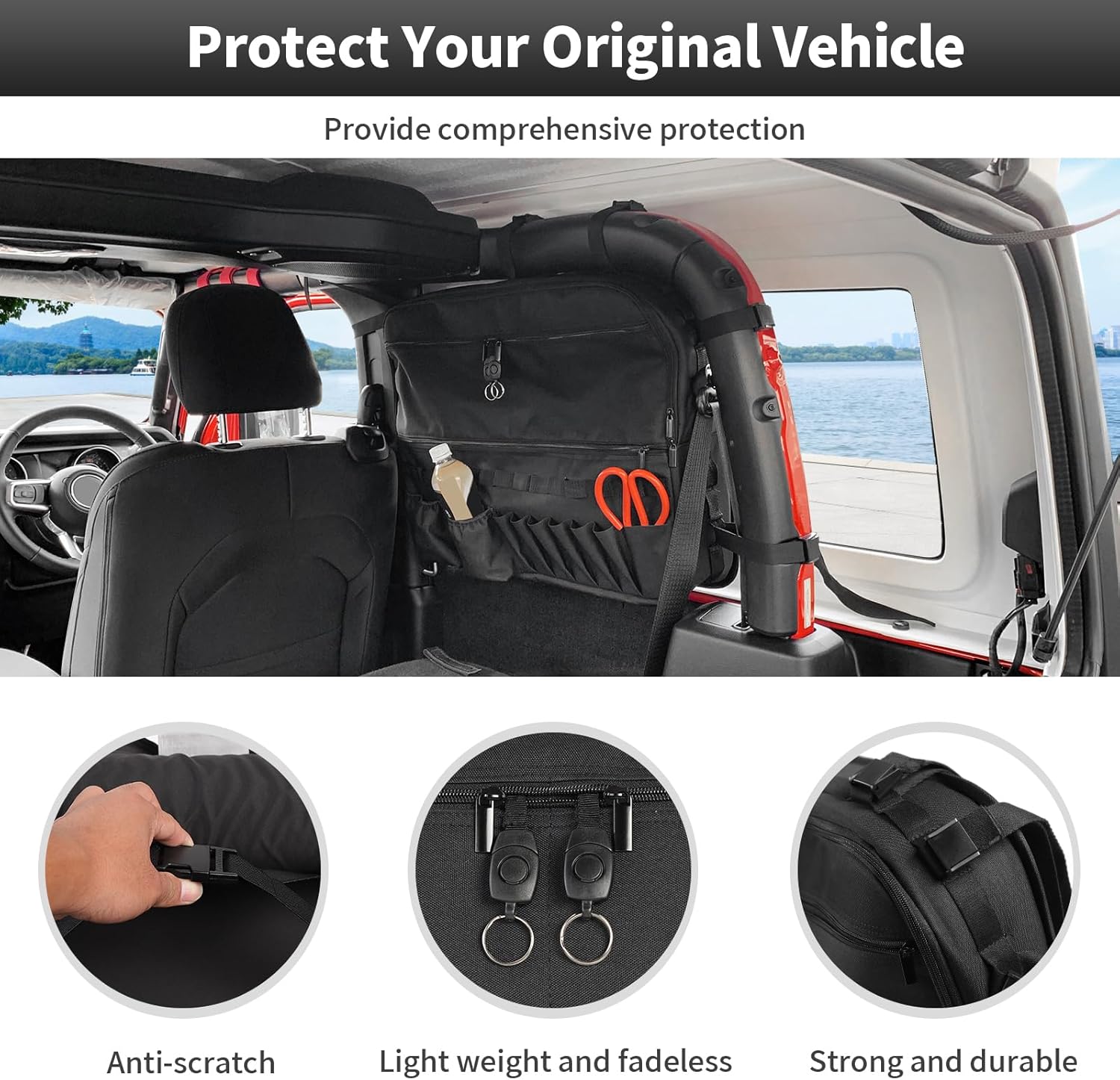 CheroCar 2X Tailgate Trunk Anti-roll Storage Bag Organizer For Jeep Wrangler JL JK 2018-2026 Storage Accesseries