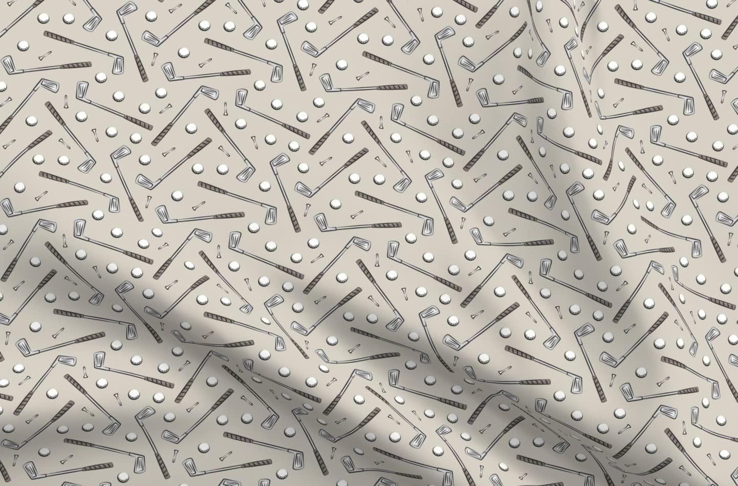 Spoonflower Fabric - Golf Clubs Beige Golfing Balls Tan Men Printed on Polartec(R) Fleece Fabric by The Yard - Sewing Blankets Loungewear and No-Sew Projects