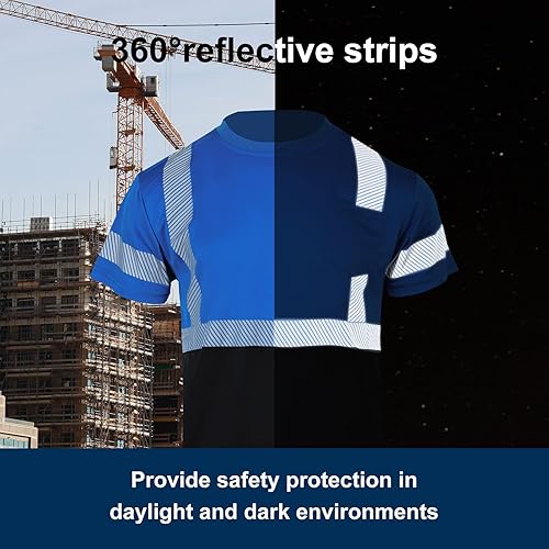 Miniatura 6 de BLKNIGHTS Camisa de seguridad reflectante de alta visibilidad para hombres ANSI Clase 2 Trabajo de construcción Camisa azul de manga corta