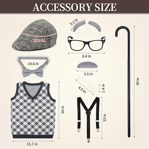 Miniatura 5 de Juego de disfraz de anciano para niños disfraz de anciano de Halloween para niños juego de abuelo de 100 días de escuela conjunto de disfraz de