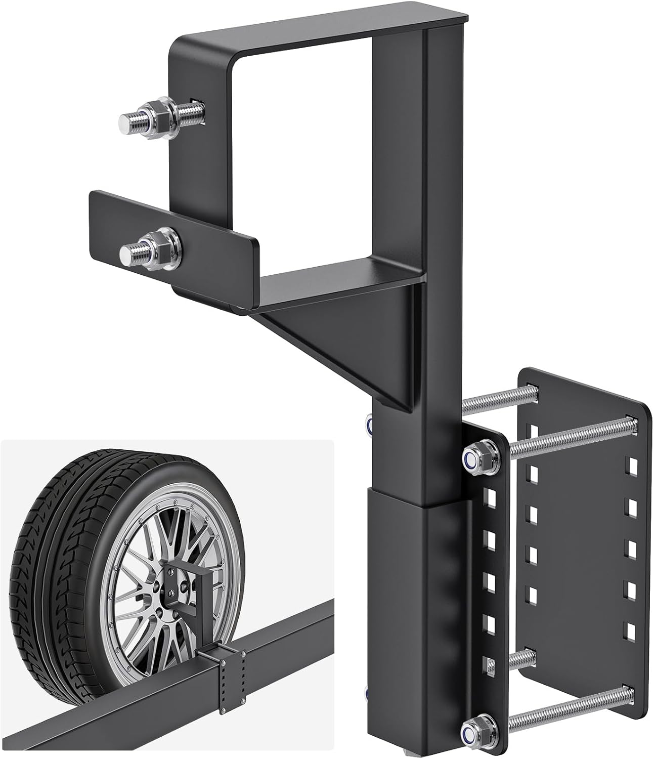 SELEWARE Spare Tire Carrier, 160LBS Heavy Duty Bolt-On Trailer Spare Tire Mount Bracket for 15" & 16" Wheels, Powder Coated Steel Construction, Fits Utility, Camper, RV Trailers (Tongue Under 6"x4")