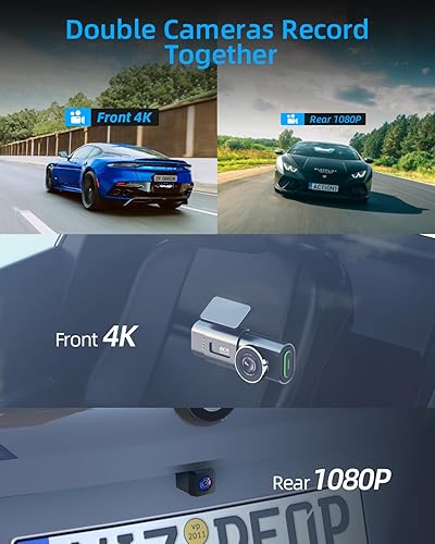 Miniatura 3 de Cámara de tablero frontal y trasera con WiFi, 4K1080P, cámara pequeña de tablero de 1.47 pulgadas para automóviles, cámara DVR UHD 2160p para