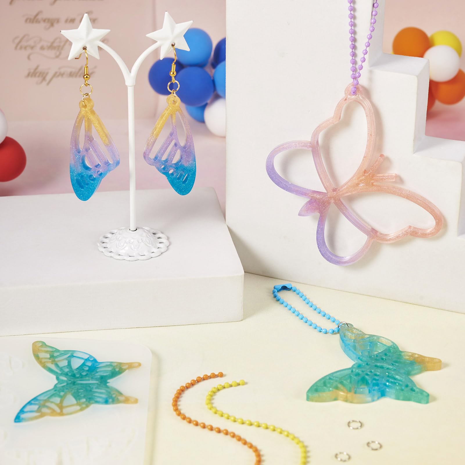 PandaHall 3pcs Butterfly Pendant Silicone Molds Fairy Wings Casting Resin Molds with Open Jump Rings Ball Chains for Epoxy Crafts Jewelry Making - Image 2