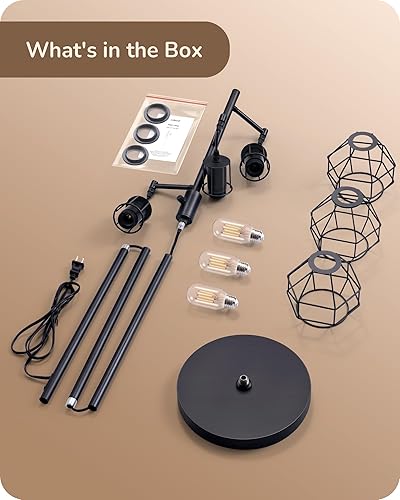Miniatura 7 de EDISHINE Lámpara de pie regulable de granja, lámpara de pie industrial para sala de estar, 3 bombillas LED Edison incluidas, lámparas de lectura de