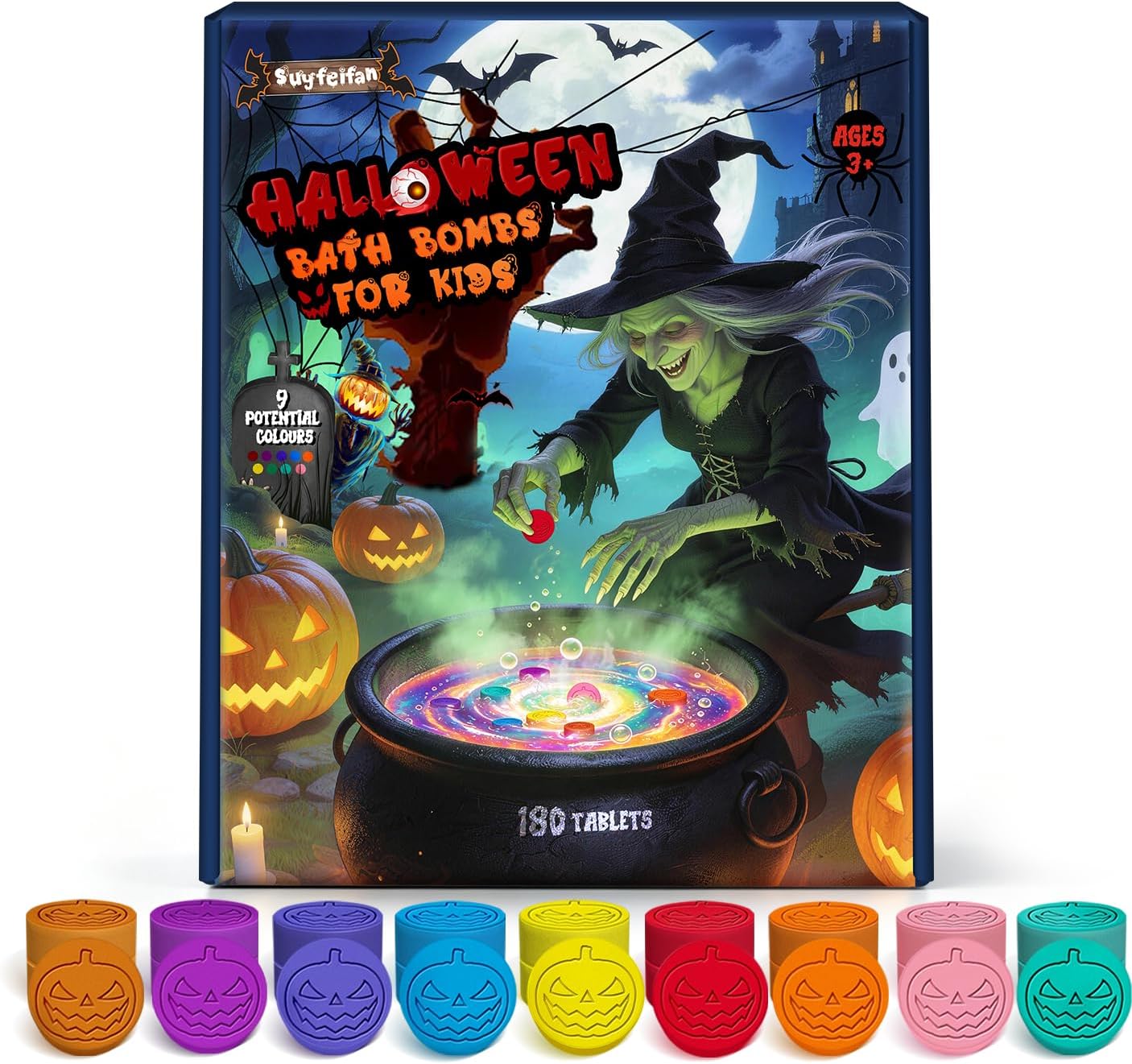 Halloween Bath Bombs Color Tablets for Kids, 180 Pack Boo Basket Stuffers