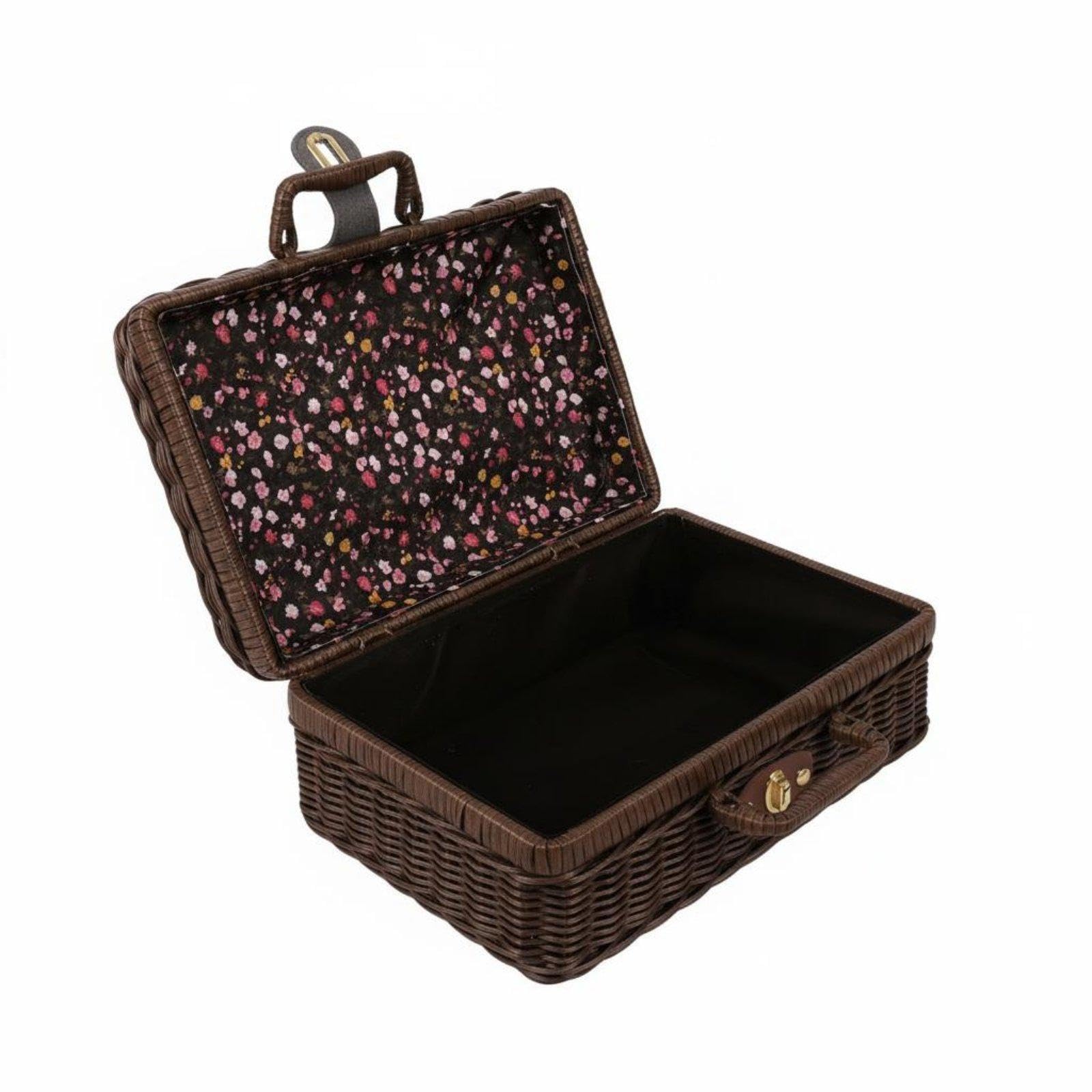 Meadawgs®Vintage Design Suitcase with Handle Woven Suitcase Artisanal Appearance Vintage Design Storage Trunk for Bridesmaids, Women, Wedding, Photoshoot Prop 26-18-11cm Black Brown Floral|Travel-image-18