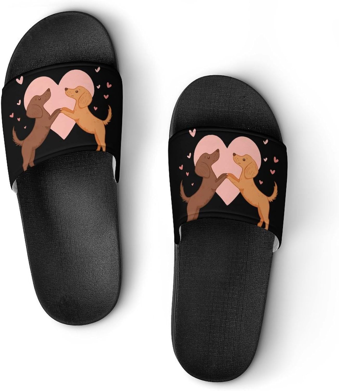Dachshund Dogs Dancing in Love Men's Slippers Casual Non-Slip Slide Sandals Beach Bathroom Shower Shoes for Women