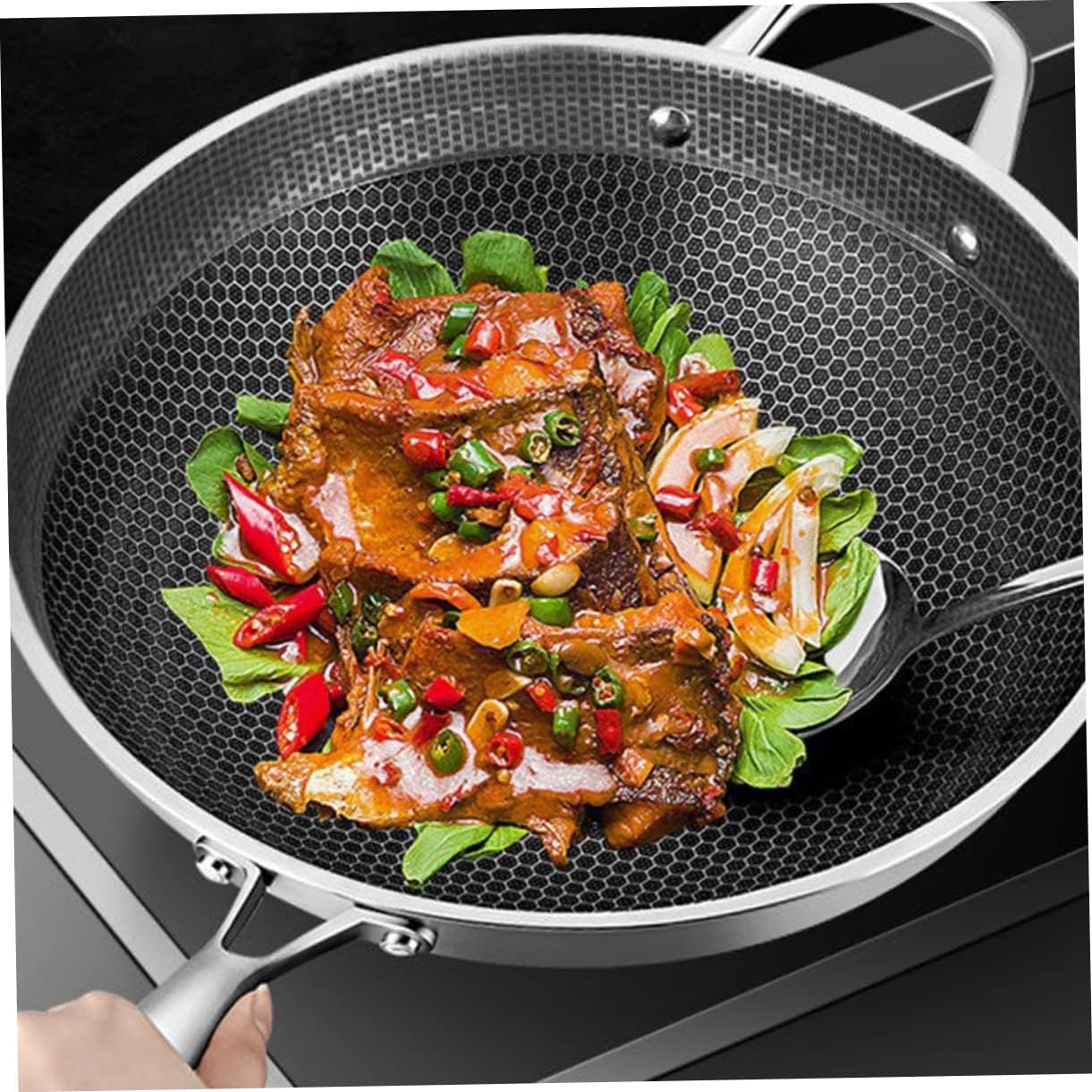 BESTOYARD Reusable Wok Pan Non-stick Cooking Frying Wok for Induction Cooktops Easy to Clean Heat-conductive for Home Cooking and Stir-frying