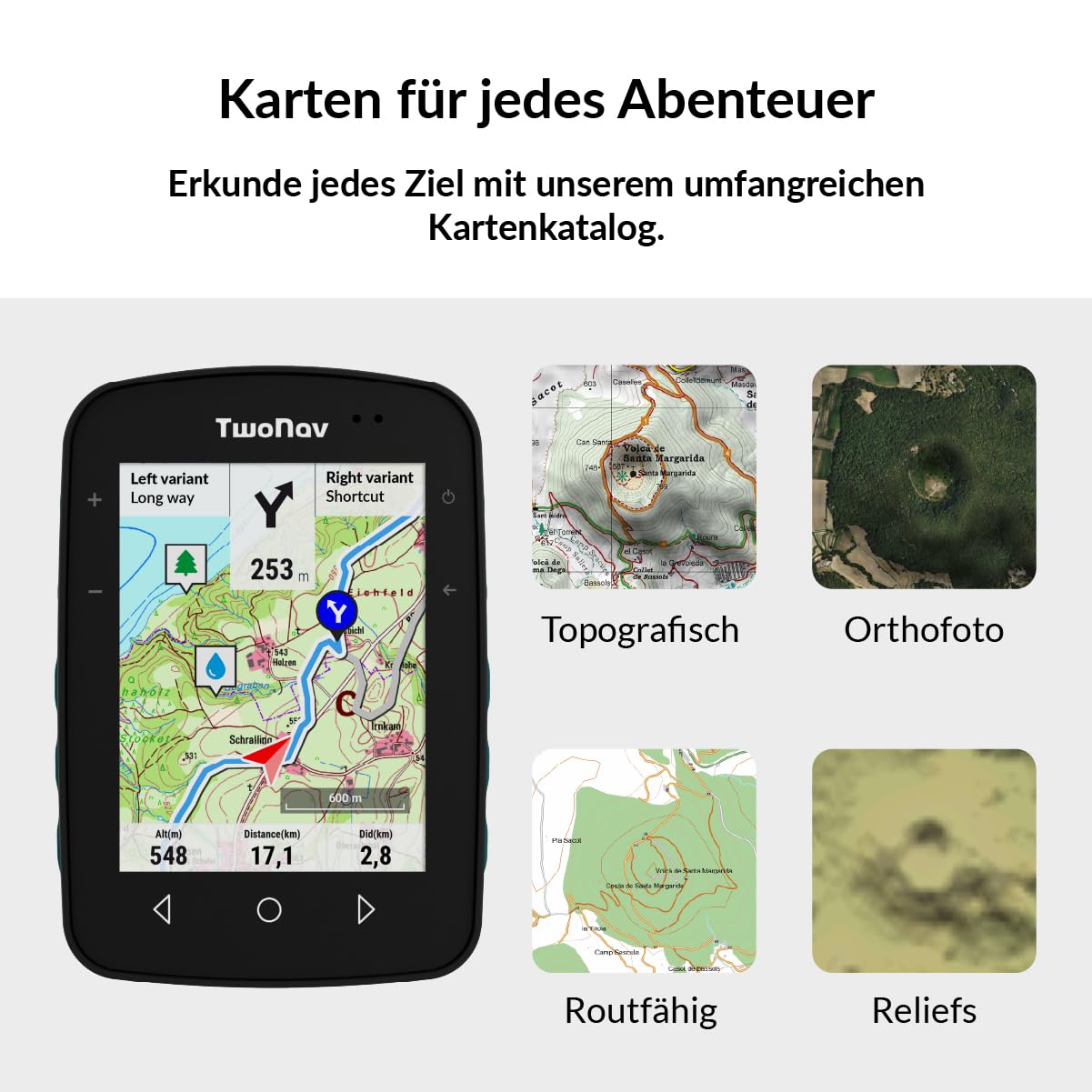 TwoNav Terra (64 GB) + Karte 1 Region Deutchland BKG Topo 1:25000, Outdoor GPS mit 3,7-Zoll-Breitbild für Berg, Wandern, MTB, Fahrrad oder Navigation