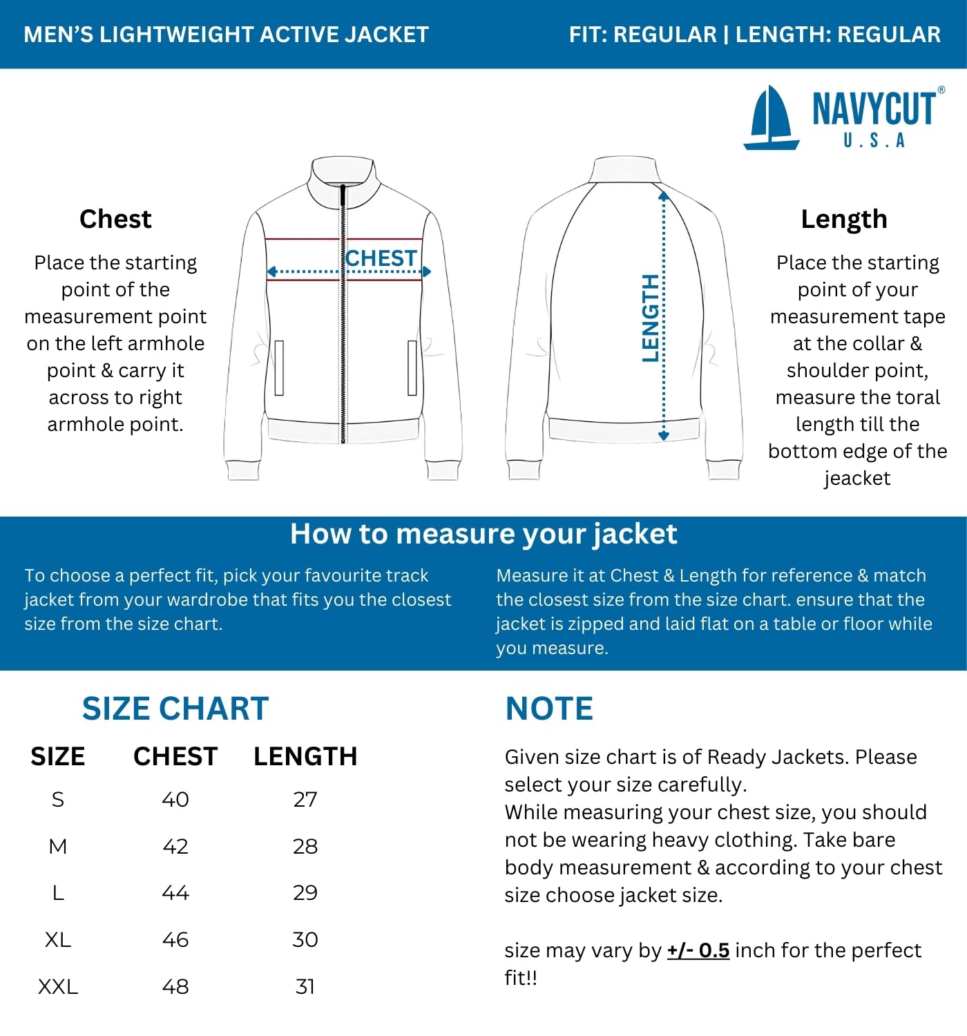 NAVYCUT USA Men's Active Sports Jacket – Lightweight, Windcheater, Winter Wear, Polyester, Regular Fit, Dri-Fit, Long Sleeves, Zipper Closure – Perfect for Gym, Running & Travel. 1