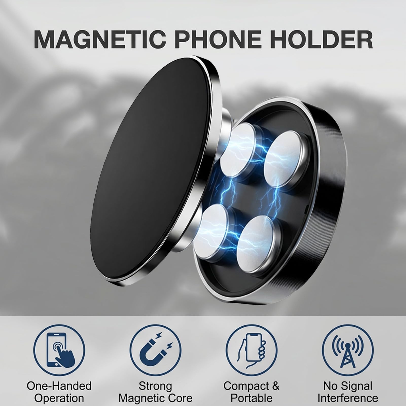 Mowpiny 2 Piezas Soporte Magnetico Movil Coche, Imán Pequeño Redondo para Coche Instalación Sin Herramientas, Iman Movil Adhesivo Universal para iPhone Samsung Huawei — view 2
