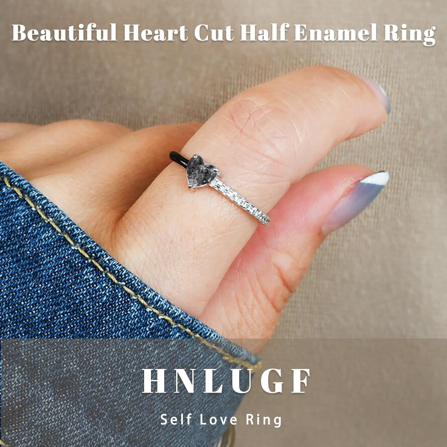 Love Me Until I'M Me Again Black Heart-Cut Half Enamel Ring, Black Heart Self-Love Ring, Jewelry Birthday Gifts for Women, Daughter, Wife, Friends - Image 4
