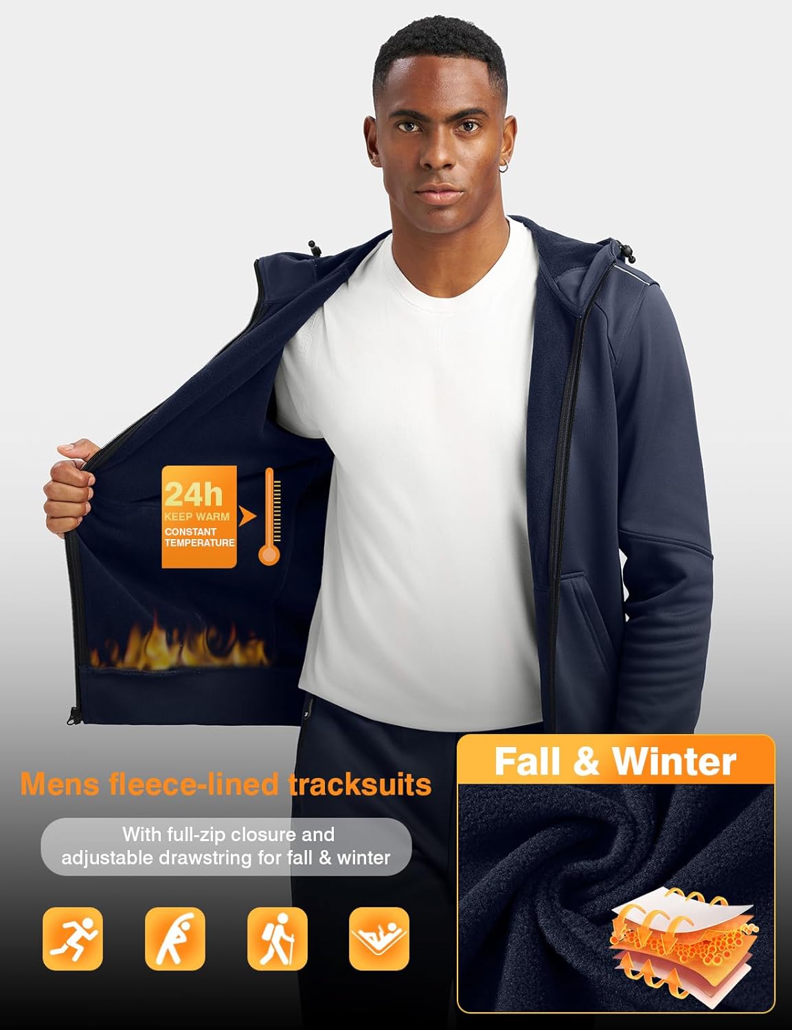 TBMPOY Mens Fleece Lined Hooded Tracksuits Sweatsuits 2 Piece Sets Winter Thermal Jogging Track Sweat Suits Warm Up Outfits - Image 3