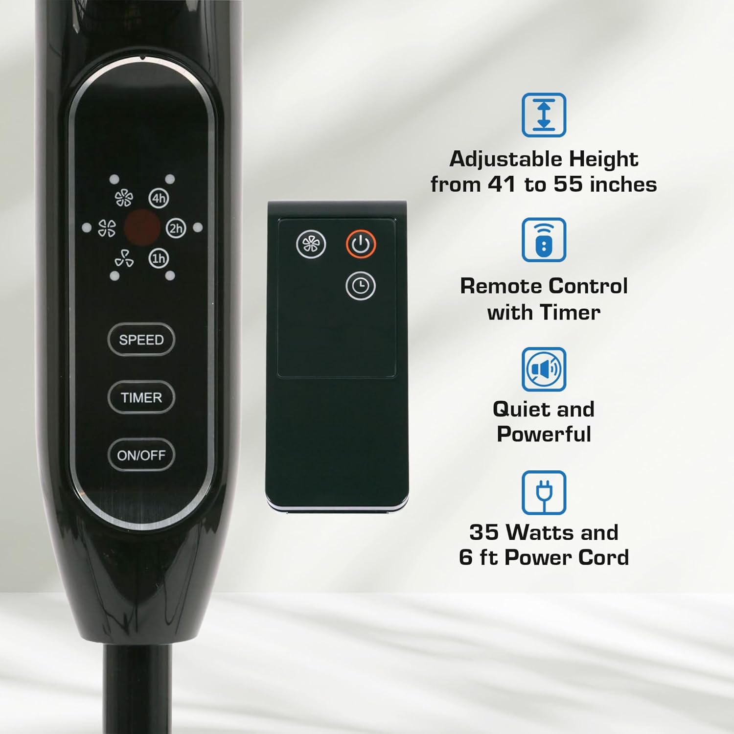 Hurricane Supreme Oscillating Pedestal Stand Fan with 3 Quiet Speeds, Black, 16" - Corded Electric Air Cooling Unit with Remote Control & Adjustable Height for Home, Apartment, Workshop or Office