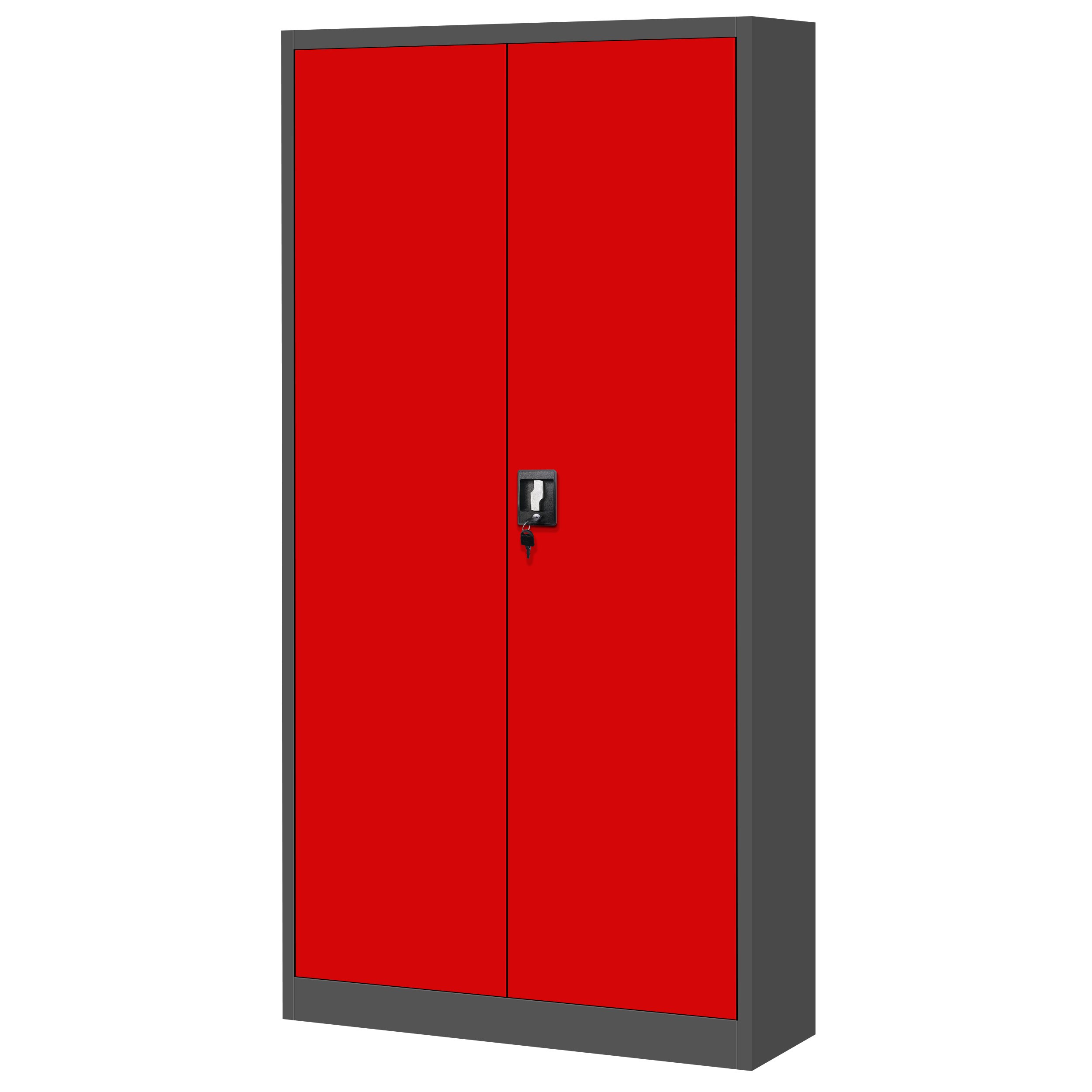 Jan Nowak Set di 3 Armadio da Ufficio C001 Archivio per Officina in Metallo Verniciato a polvere Chiudibile 185 cm x 90 cm x 40 cm (Antracite-Rosso)