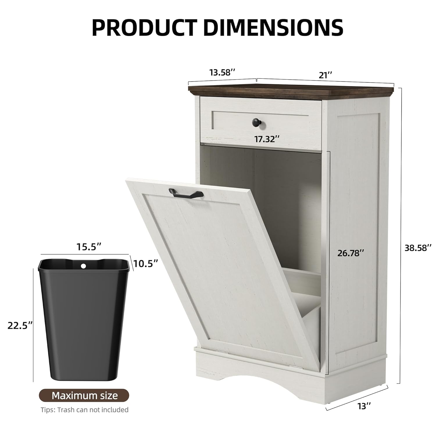 AHB 13 Gallons Tilt Out Trash Cabinet Hidden Trash Can Cabinet Freestanding Garbage Recycling Cabinet with Hideaway Drawer Pet Proof Trash Bin for Kitchen Living Room, Antique White