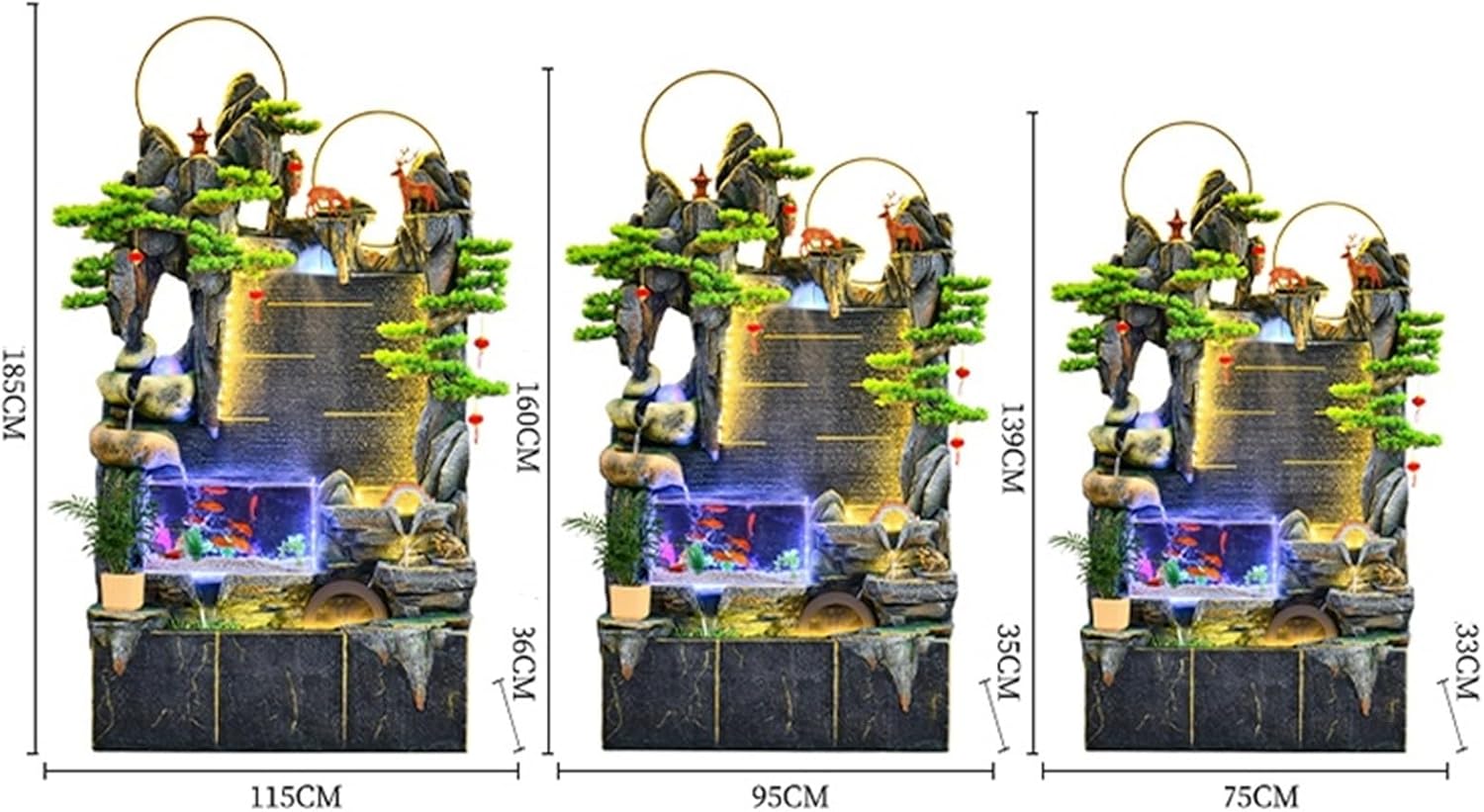Modern Large Rockery Water Fountain Decoration, Living Room Fish Tank Circulating Water Wheel Landscaping, Office Water Feature Decoration Floor-Standing Fountains(L)
