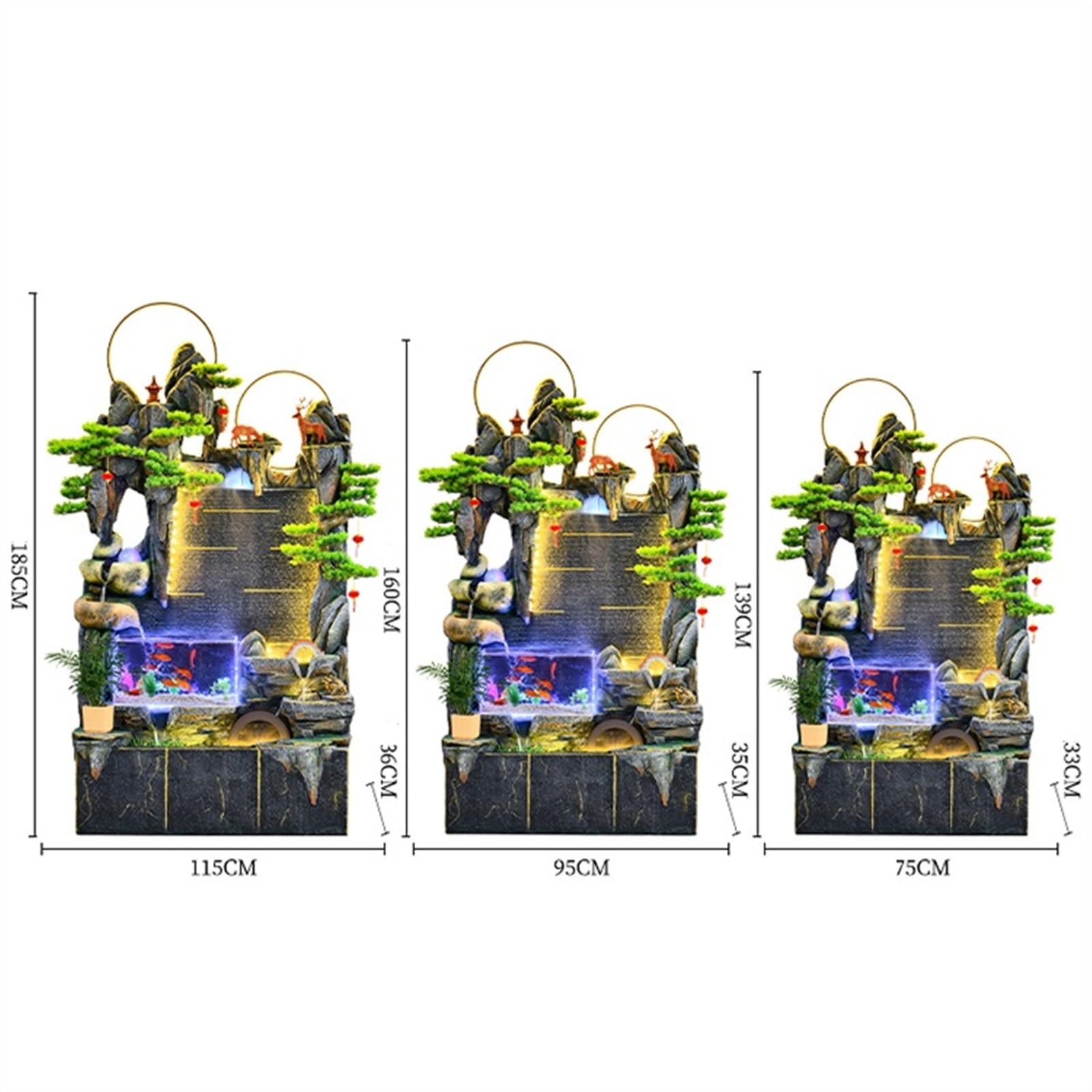 Jingzai202405 Indoor Floor Fountain Large Rockery Water Fountain Decoration, Living Room Fish Tank Circulating Water Wheel Landscaping, Office Water Feature Decoration Water Fountain(L)