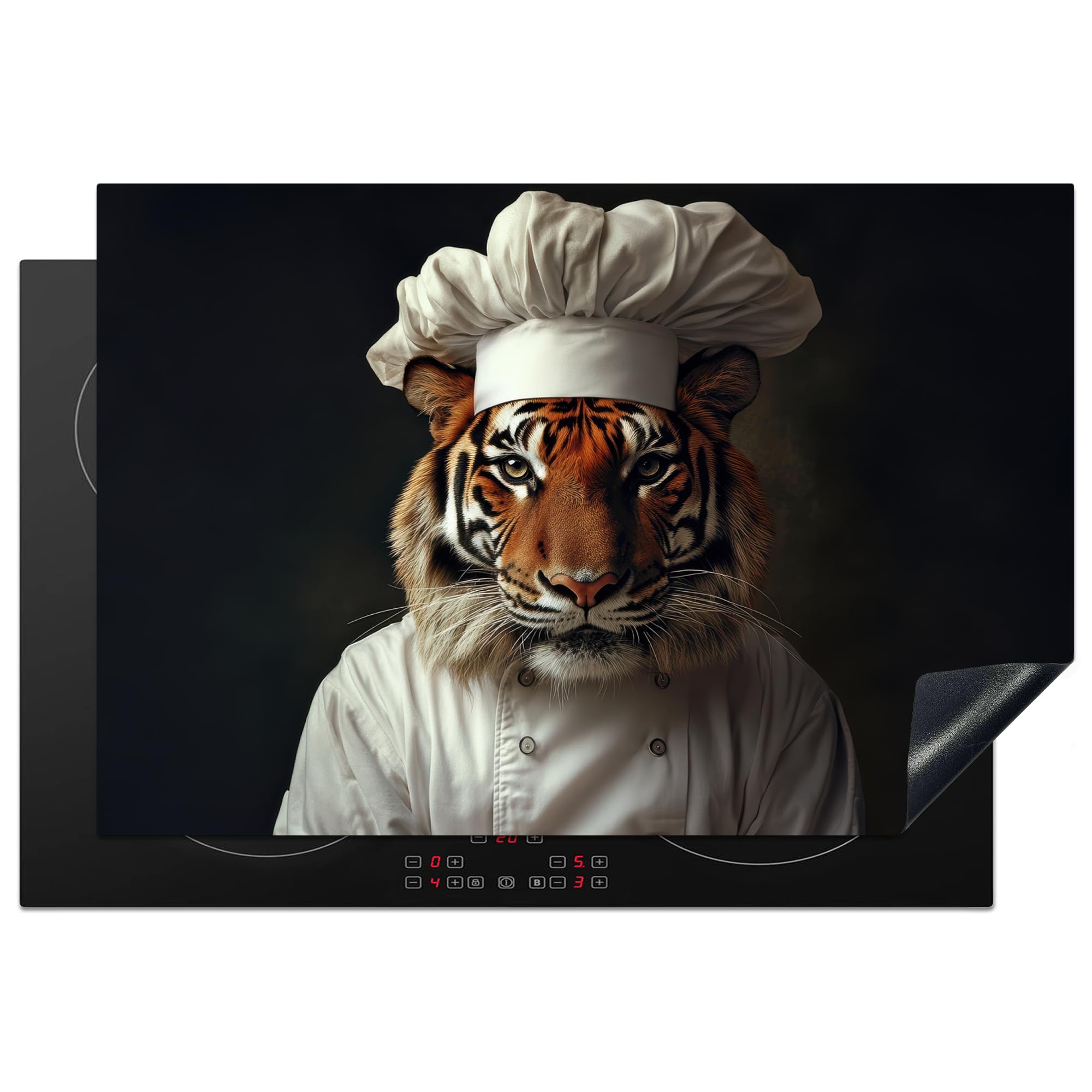 KitchenYeah© Induction Hob Protector Mat 20.1"x30.3" / 77x51 cm Cooker Top Protectors Cover Ceramic Covers Electric Hobs Vinyl Tiger - Chefs Hat - Brown — image 1