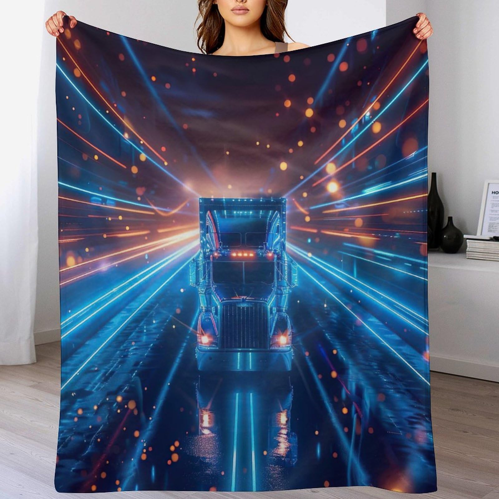 Couverture plaid camion 3D en flanelle légère pour lit enfant et canapé
