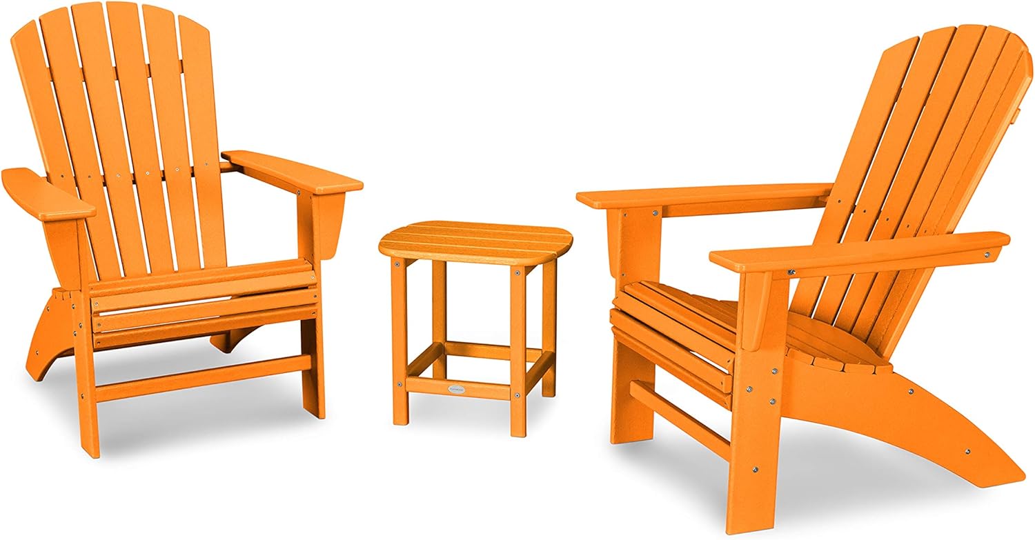 POLYWOOD Nautical 3-Piece Curveback Adirondack Chair Set with Side Table - HDPE Outdoor Patio Furniture for Deck, Dock, Lake House, Fire Pit - Fade-Resistant All-Season Chairs (Multiple Colors)