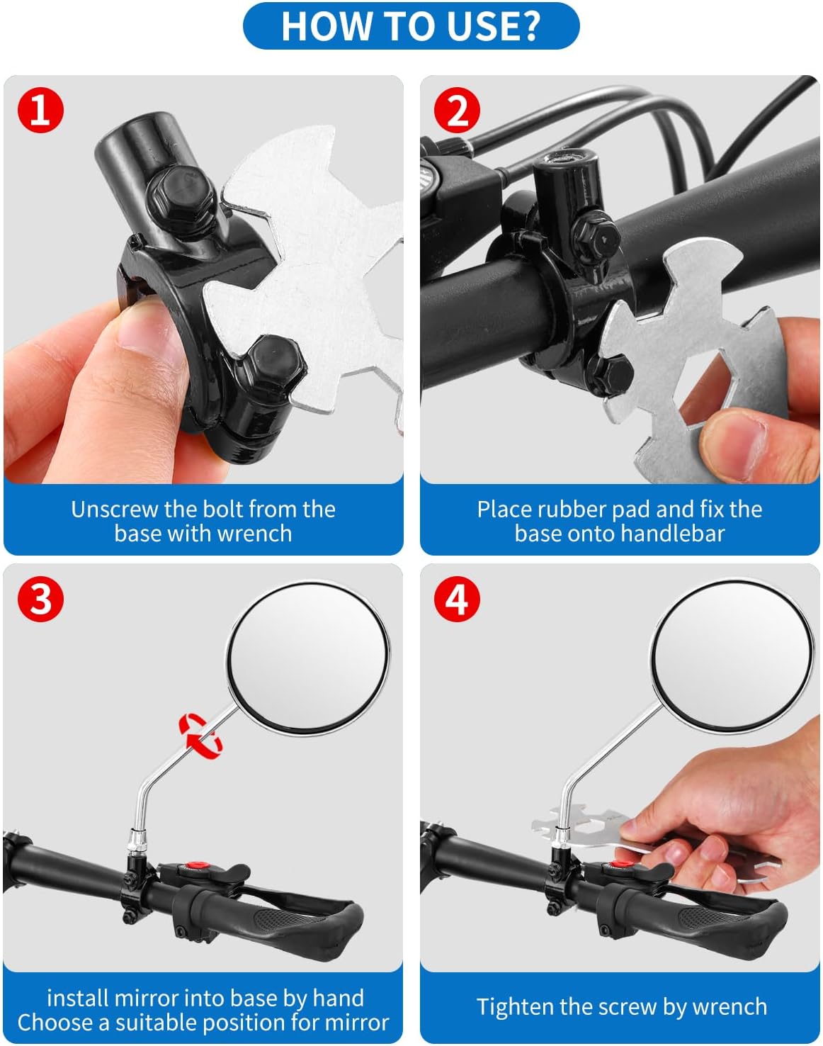 Bike Handlebar Rearview Mirror, Universal Adjustable Rotatable Vintage Safe Clear Mirror for Mountain Road Bike Bicycle ebike Motorcycle Scooter with 8mm Bolt (1 Pair Convex)