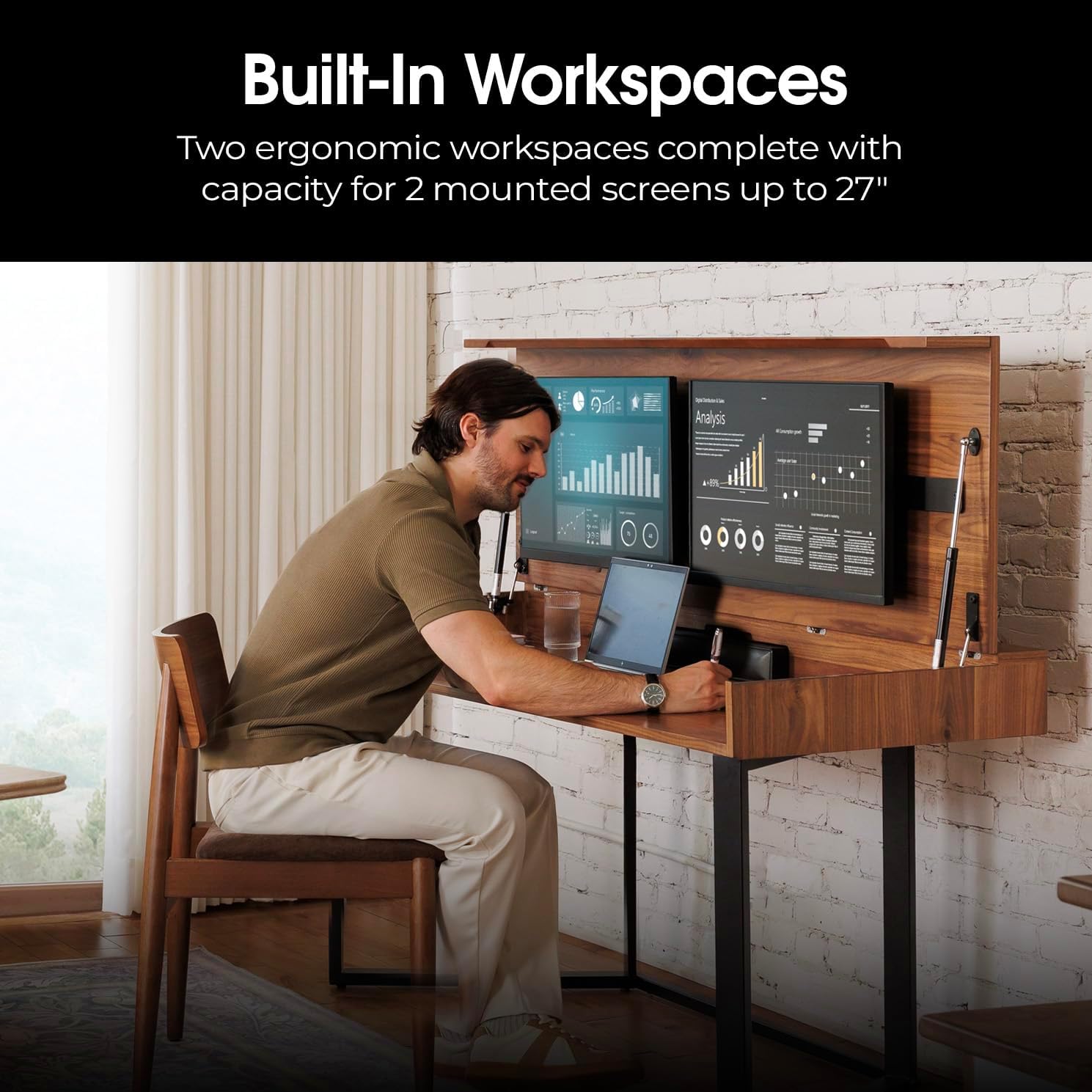 Transformer Table - Dining Table to Computer Desk, Work-from-Home Office, Gaming Desk, Study Desk, Space-Saving Furniture, Multiuse Dining Table, Royal Brown