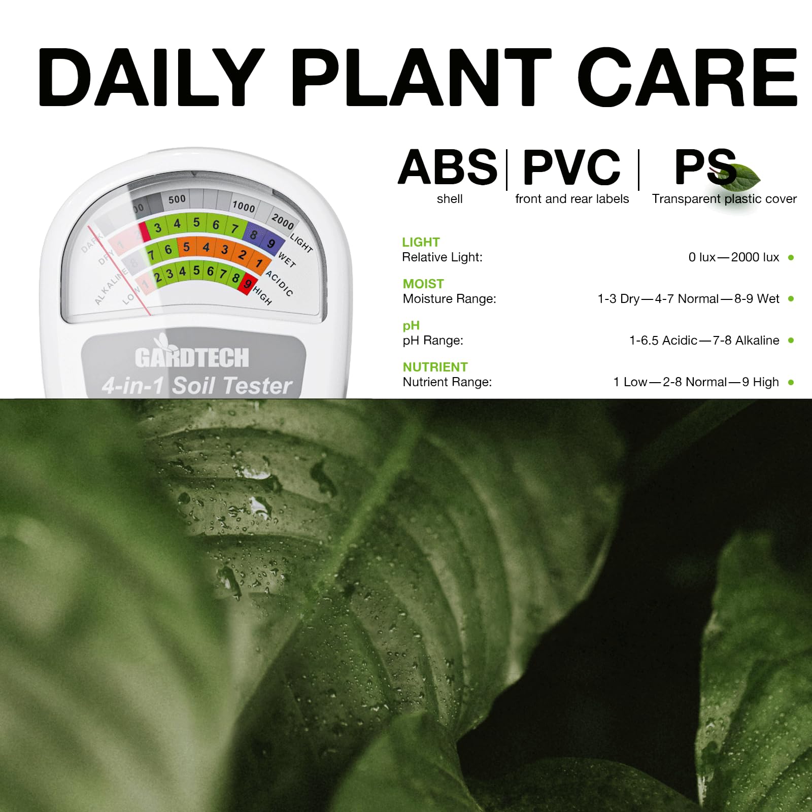 Soil Moisture Meter Plant 4-In-1, Soil Ph Tester Temperature/Light/Ph/ Moisture With Stainless Steel Probe Digital Soil Testing Kit Plant Watering Indicator For Gardening Lawn Farming Outdoor Indoor