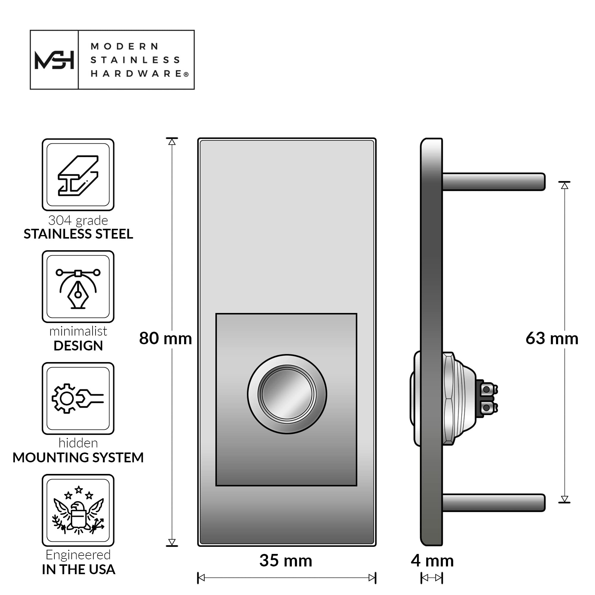 R- Series Stainless Steel Designer Doorbells by Modern Stainless Hardware (Minimalist), 35mm x 80mm x 4mm (1.37" x 3.14" x 5/32") - Image 4