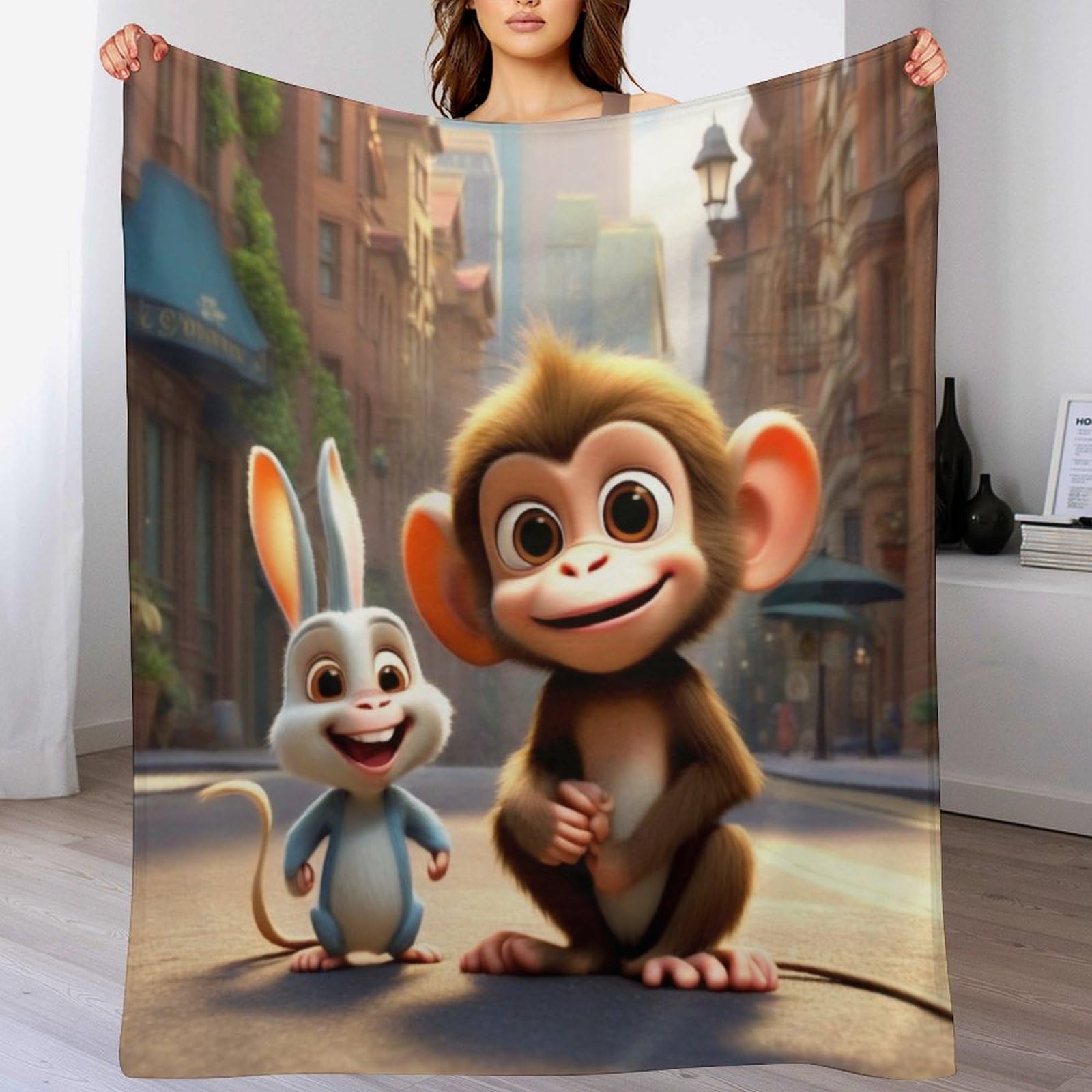Couverture en flanelle singe mignon douce chaude lit canapé 180x200